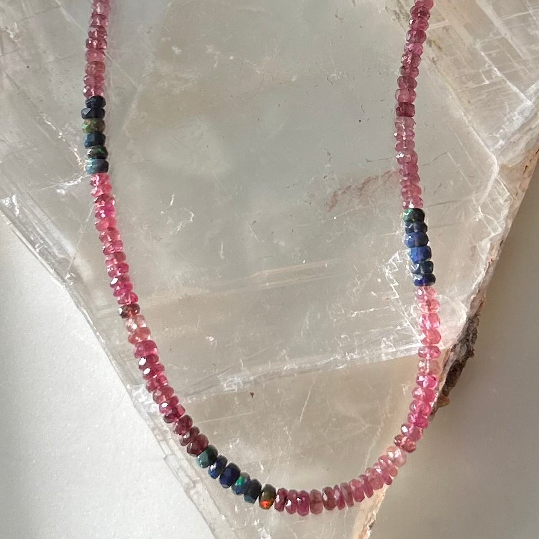 Rubellite, Black Opal necklace