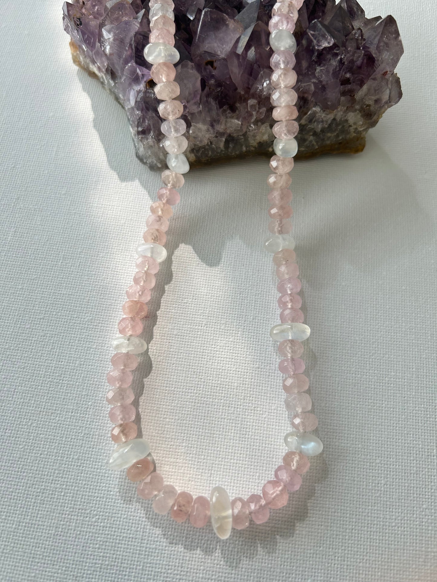 Morganite, moonstone necklace