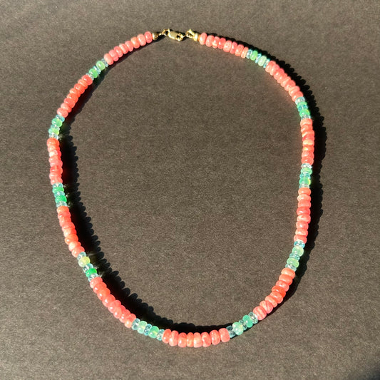 Rhodochrosite, Apatite, Chrysoprase necklace